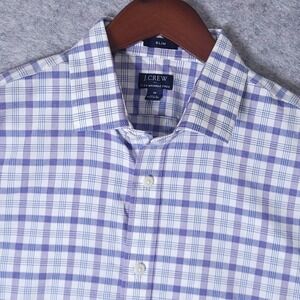 J Crew Mens Slim Fit Flex Wrinkle Free Purple Plaid Button Down Shirt Medium